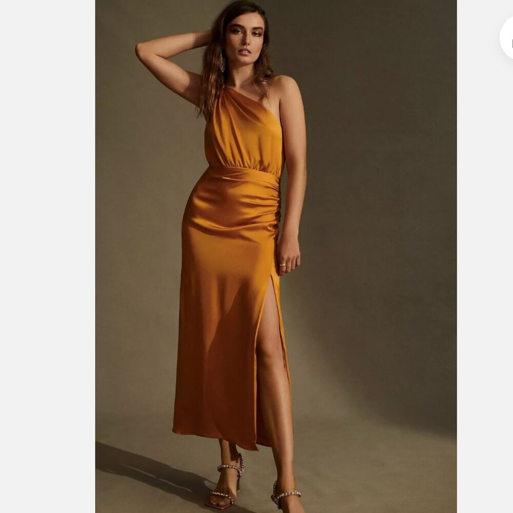 Anthropologie One Shoulder Silk Midi Dress